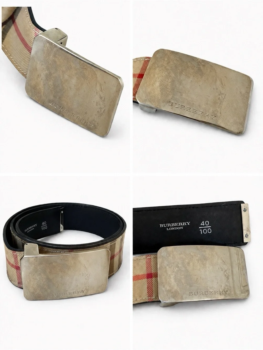 Burberry Tan Nova Check Belt with Silver-Tone Buckle